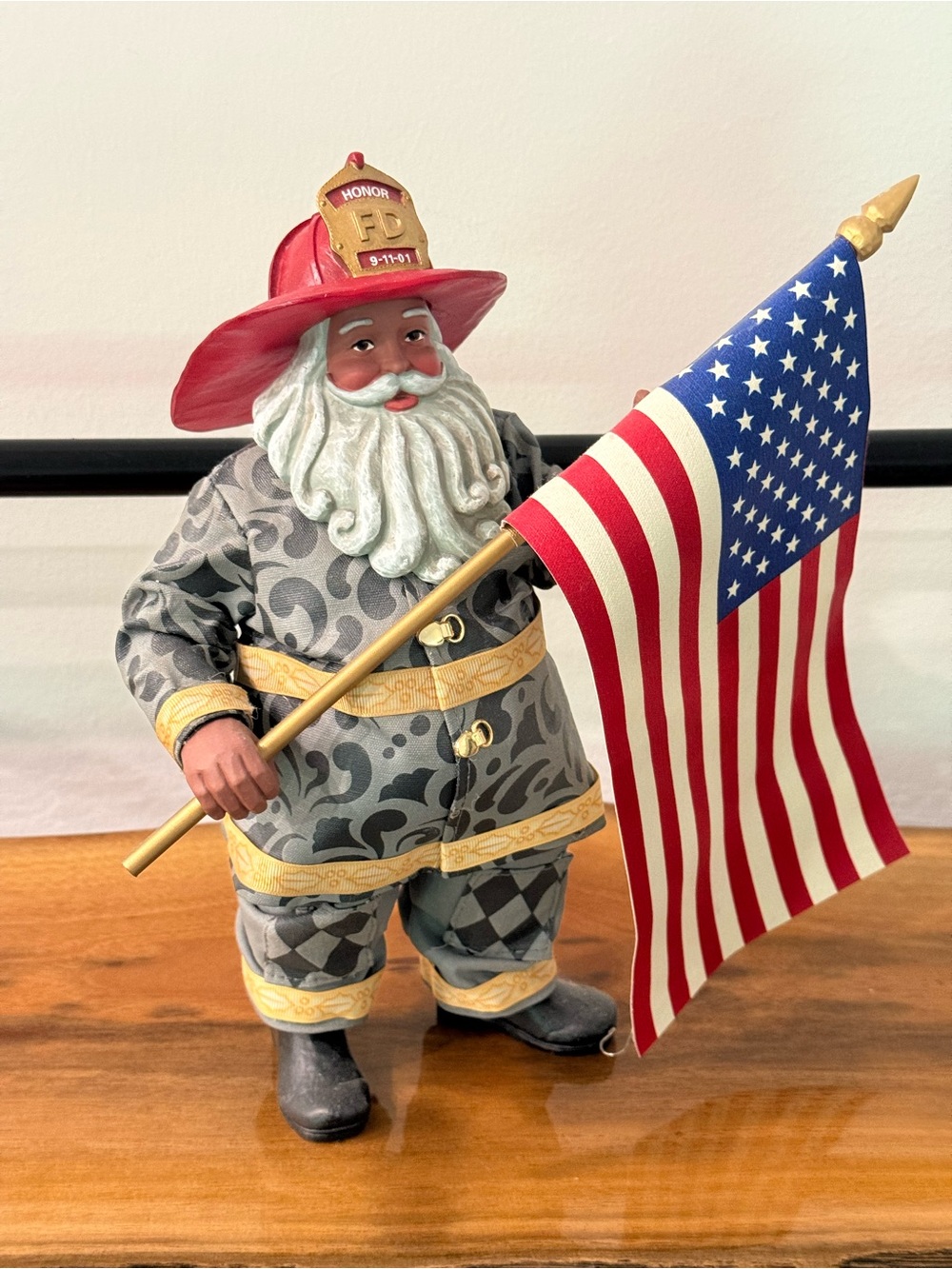 Firefighter Figurine with American Flag
